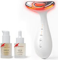 Masajeador de belleza 3 en 1 con luz roja Aurora para rostro y cuello, con succión, vibración y calor. 3 terapias de luz para iluminar la piel, reafirmar el rostro y reafirmar el cuello. Color blanco. 