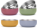 Set de 4 Cuencos de Acero Inoxidable ShineMe para Niños — Funda de Silicona Colorida Extraíble, Irrompibles, Para Sopa, Cereales y Aperitivos