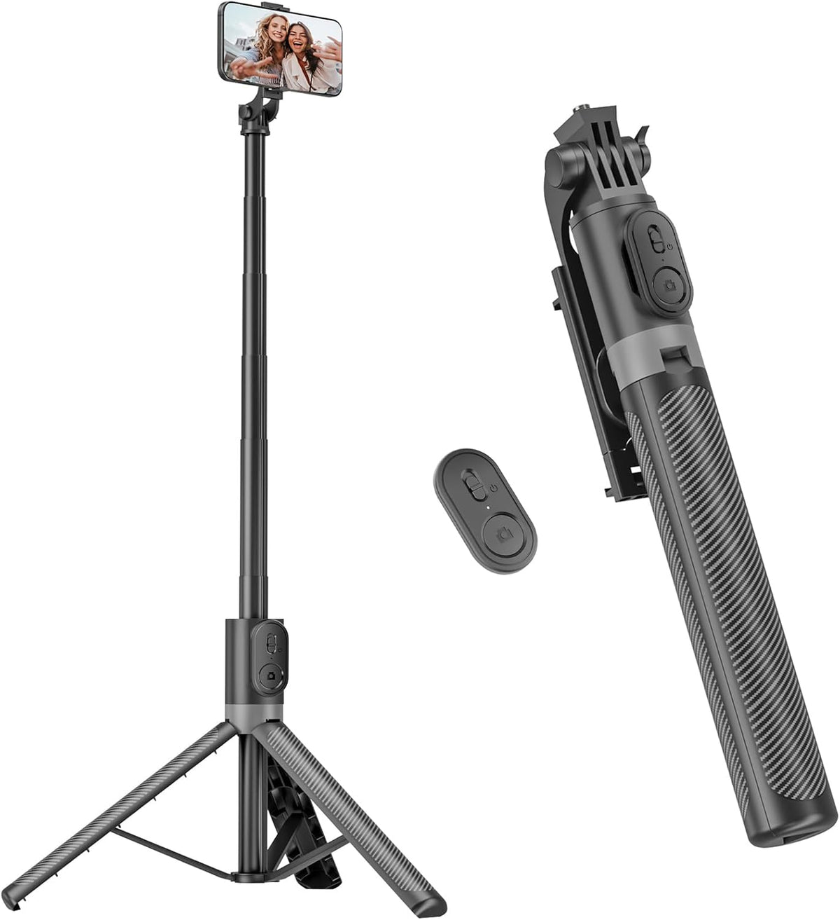 Trípode para teléfono y palo selfie RISEOFLE 71", trípode portátil todo en uno extensible para teléfono móvil, con control remoto inalámbrico para iPhone/Samsung/Android/Cámara