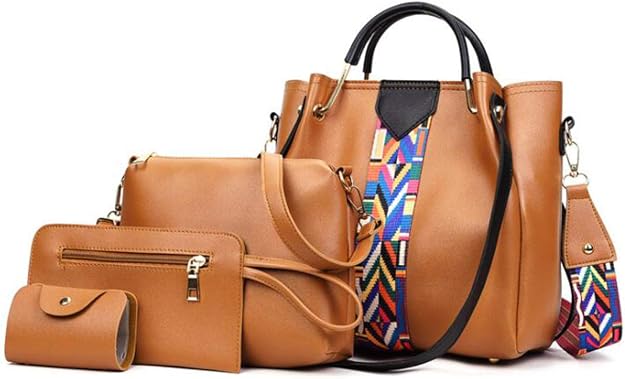 Bolsos de mano y bandoleras de piel sintética para mujer, 4 piezas, con costuras de colores.