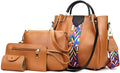 Bolsos de mano y bandoleras de piel sintética para mujer, 4 piezas, con costuras de colores.