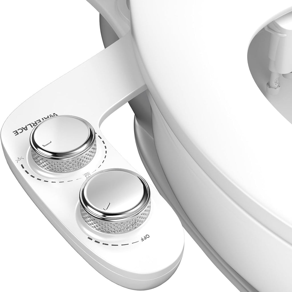 Accesorio de bidé WATERLACE para presión de agua en el asiento del inodoro - Bidés no eléctricos con rociador autolimpiante - Accesorios de bidé de doble boquilla para inodoros - Bidés ajustables para lavar el trasero y limpiar el baño