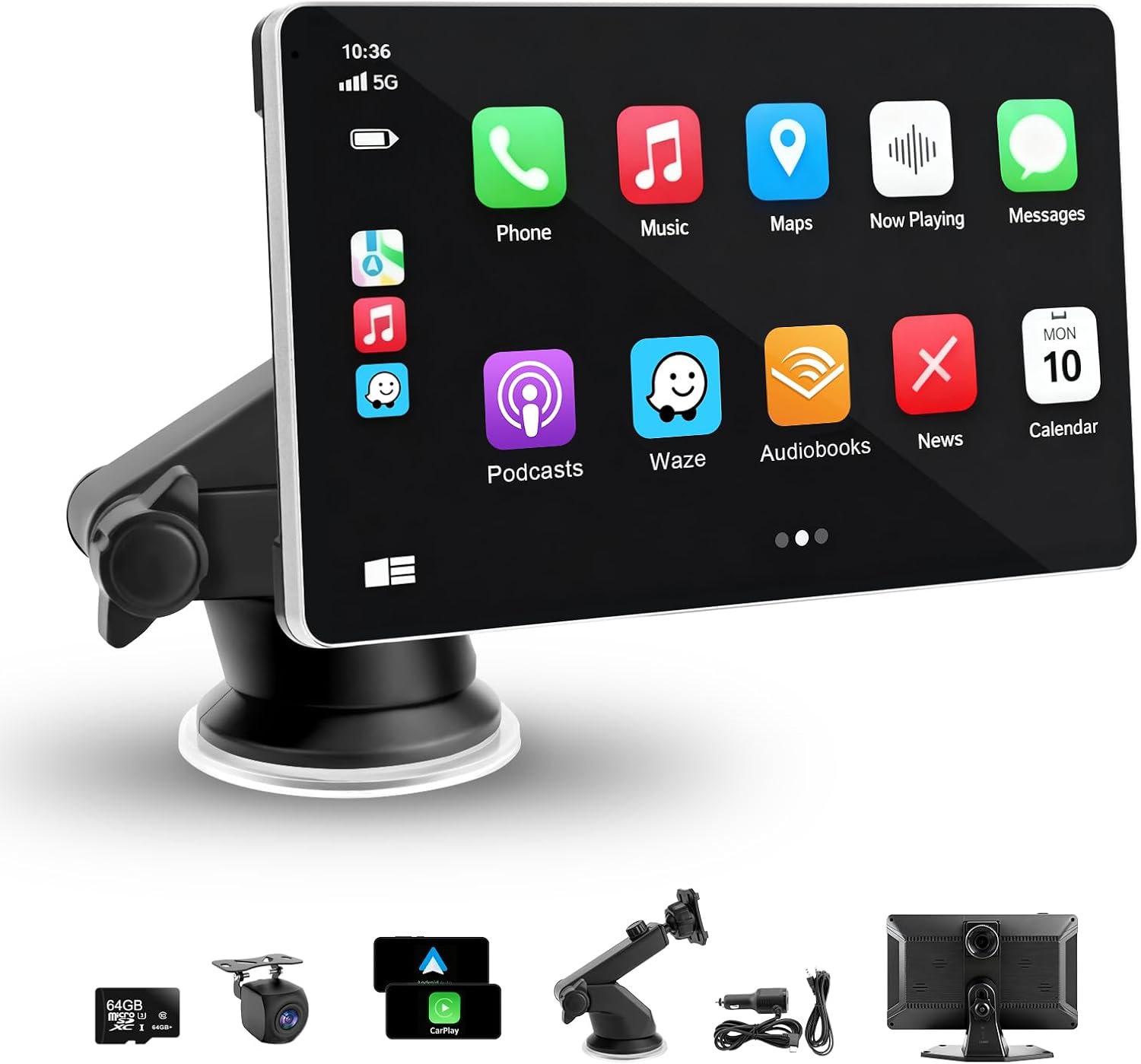 Lynadri 9" CarPlay Screen for Car, 4K Dash Cam Car Tablet for Apple Android Auto,1080P Rear Backup Camera, Wireless Portable Touch Voice Control Screen for GPS Navigation, Bluetooth, Mirror, Truck