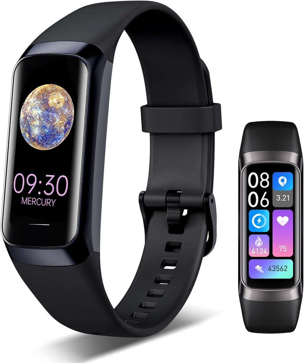 VUHIGIB Fitness Tracker, 24/7 Heart Rate Blood Oxygen Blood Pressure Body Temp Monitor Sleep Calorie Tracker with 1.1" AMOLED Touch Color Screen Pedometer Smart Watch Waterproof for Women Men