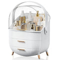 Organizador de maquillaje, organizador de tocador, almacenamiento de cosméticos de encimera con cajones y cubierta transparente para dormitorio y baño, blanco 