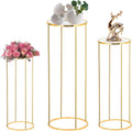 3 soportes cilíndricos para fiestas, soportes cilíndricos redondos de metal dorado para plantas y flores de fiesta, columnas de exhibición, mesas cilíndricas para jarrones y decoraciones de fondo para fiestas de cumpleaños.