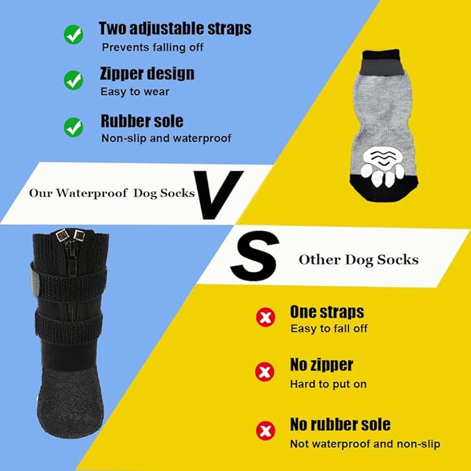 VALFRID Zapatos de perro con agarre impermeable, botas antideslizantes para perros, botas con cremallera para perros, protectores de patas para suelos de madera dura, interiores y exteriores, para perros pequeños, medianos y grandes, color negro