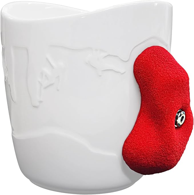 Taza de Café para Escaladores | Agarre de Escalada Real | Cerámica | Regalo Escalada | Blanco y Rojo