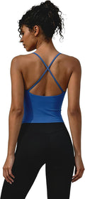 SUUKSESS Sujetador deportivo largo acolchado con espalda descubierta y tirantes finos (azul, talla S)