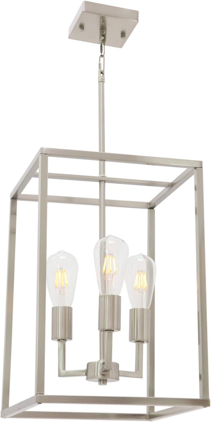 Lámpara de Araña Clásica VINLUZ 3 Luces | Acabado Níquel Cepillado | Interior | Vestíbulo Pasillo Cocina Comedor | 1 Unidad