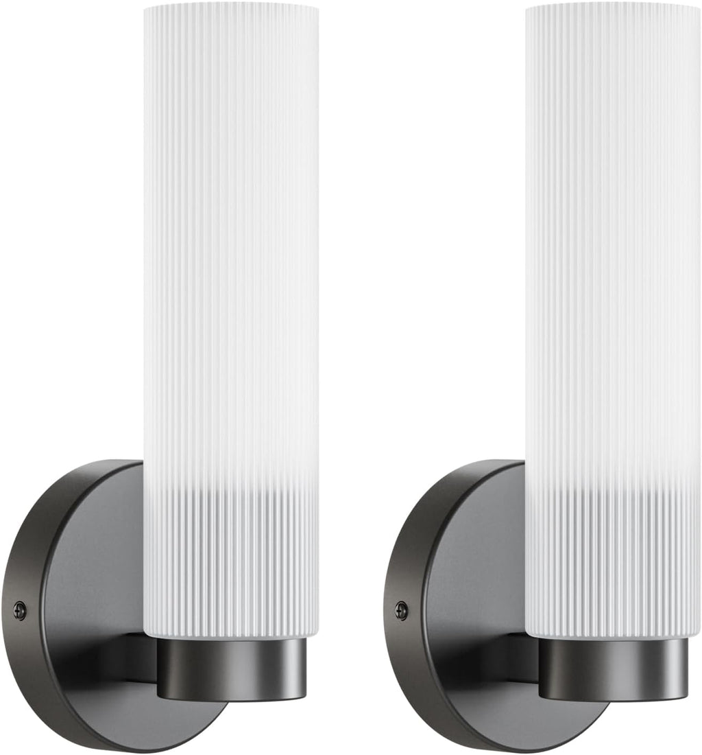 TETOTE Black Wall Sconces Set of Two Modern Bathroom Wall Light Fixtures Farmhouse Wall Lights with Frosted Glass Shade for Mirror Bedroom Living Room