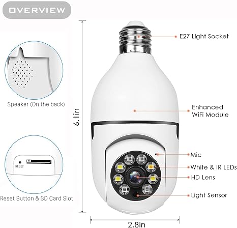 Cámaras de Seguridad en Foco Inalámbricas — Pack de 4, 4MP 360° PTZ, WiFi 5G/2.4GHz, Visión Nocturna a Color, Detección IA