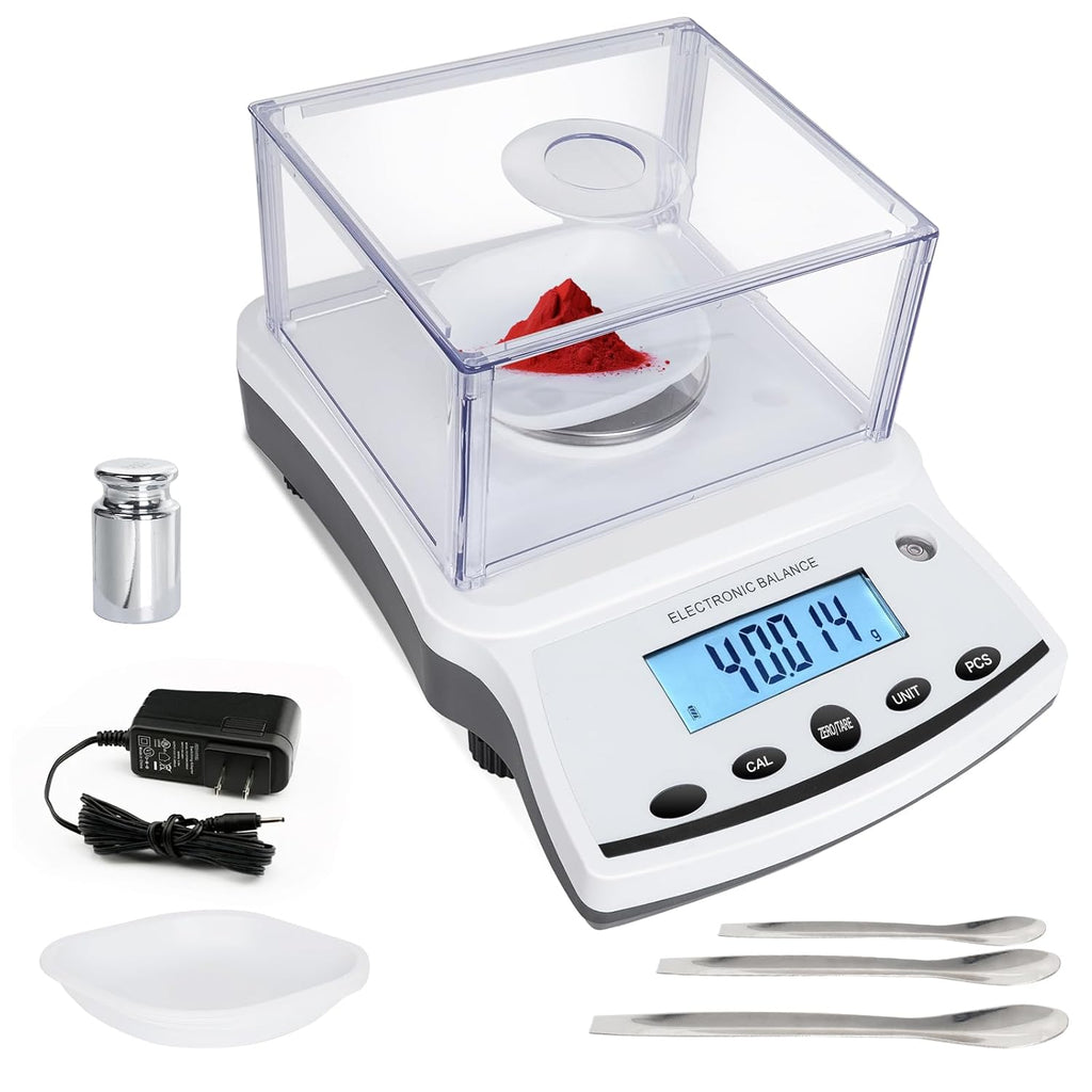 Balanza analítica de laboratorio de alta precisión de 500 g x 0,001 g con protector contra el viento e interfaz RS232. Ideal para joyería de laboratorio y uso científico.