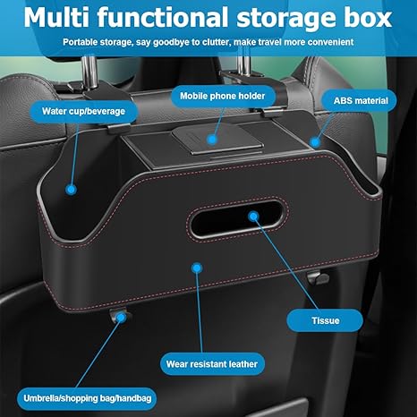 Organizador de Apoyo de Cabeza y Asiento Trasero con Portavasos, Caja de Almacenamiento Colgante Multifuncional con Ganchos, Bandeja para Bebidas, Snacks y Teléfono para Vehículos, Accesorios