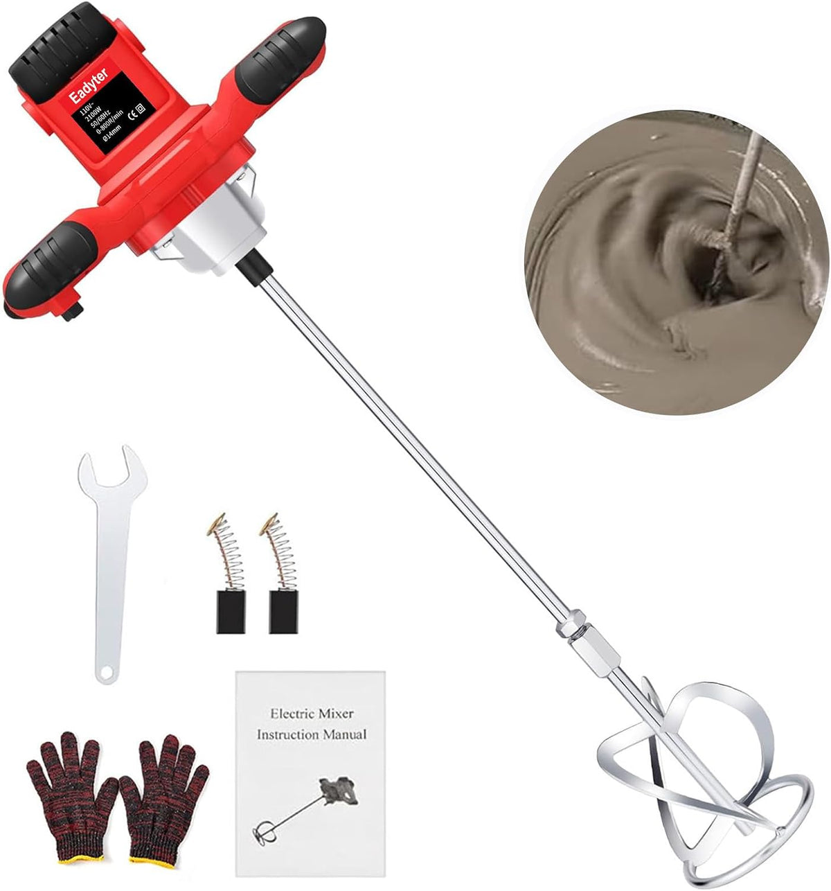 Mezcladora Eléctrica Portátil de Cemento y Mortero – 6 Velocidades, 110V – SIN RESORTES – para Pintura, Yeso y Lechada