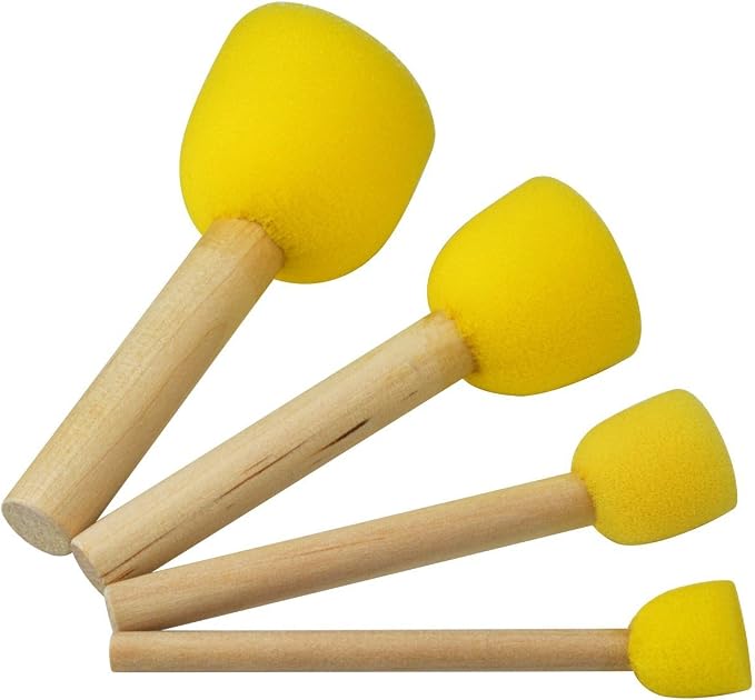 Pistha Esponjas Redondas de Pintura para Niños | 9 Paquetes x 4 Brochas (36 Brochas en Total) | 4 Tamaños | Amarillo