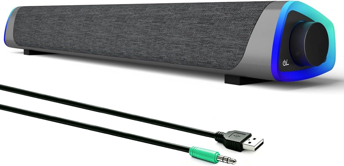 Altavoces para ordenador SOULION R30, altavoces para PC con alimentación USB, luces LED de colores con botón de encendido/apagado, barra de sonido envolvente auxiliar de 3,5 mm para ordenador de sobremesa, portátil, monitor, oficina, trabajo y música