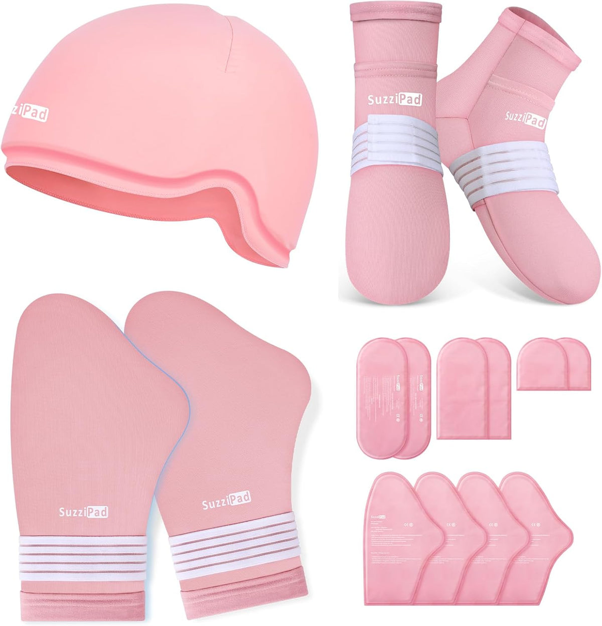 Kit de Cuidado SuzziPad para Quimioterapia | Guantes, Calcetines y Gorro Frios para Hombre y Mujer | Alivia Molestias de Cabeza, Manos y Pies | Talla S/M