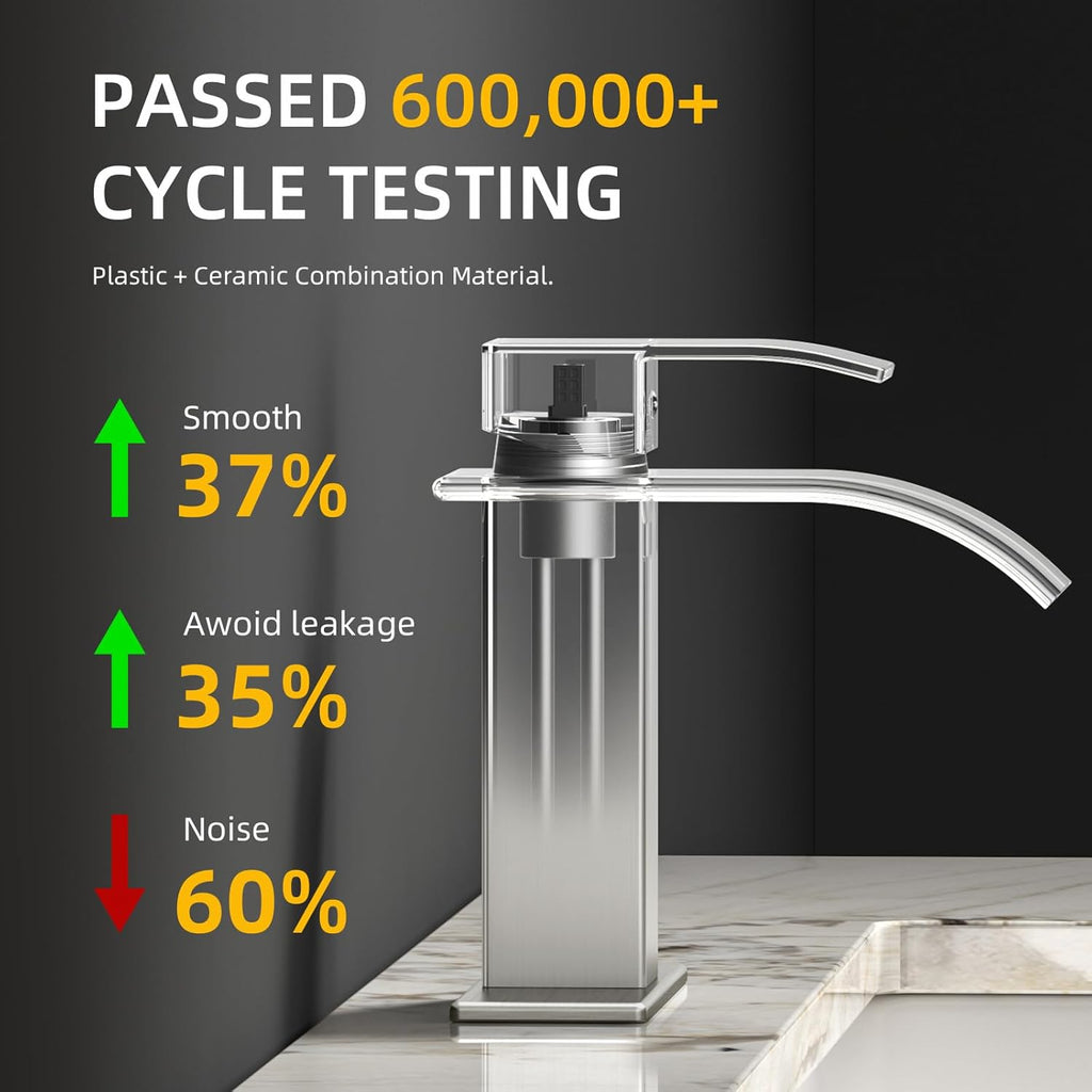 INCOMPLETO-Grifo de baño tipo cascada, acero inoxidable de níquel cepillado, 1 manija