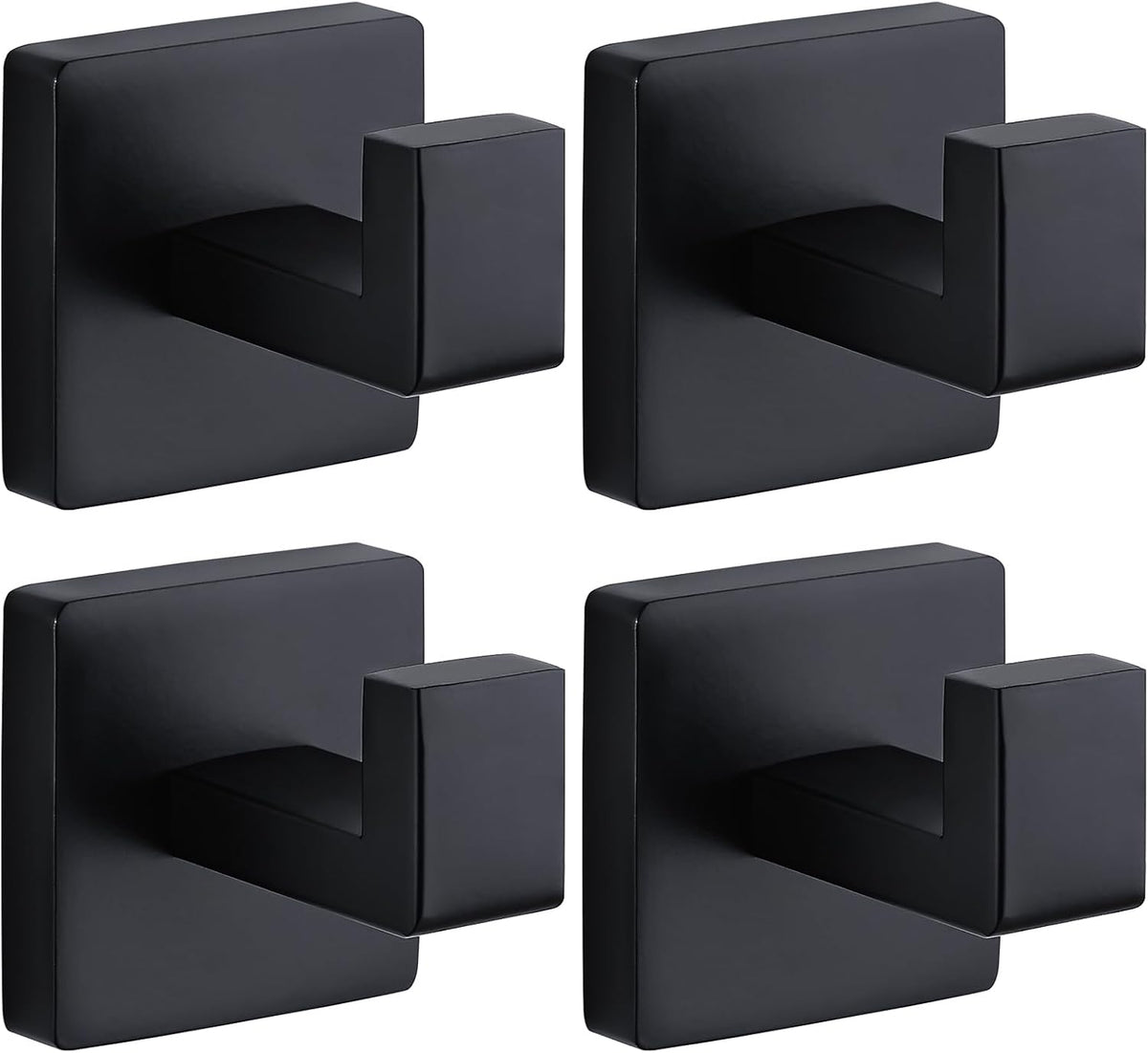 Pack 4 Ganchos de Pared Fenas Negro Mate - Acero Inoxidable, 15 kg, Baño, Cocina y Dormitorio