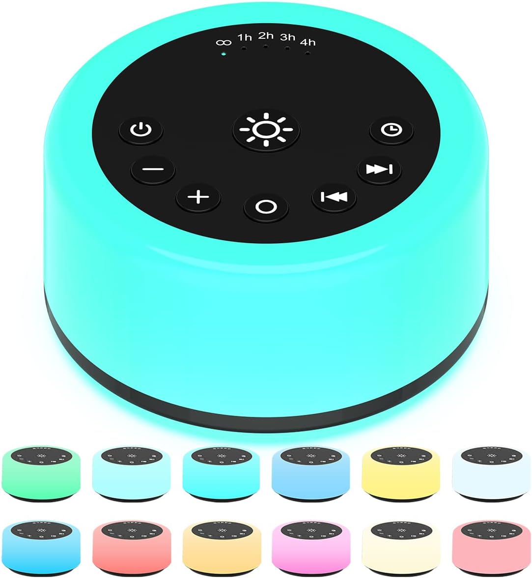 Maquina de Ruido Blanco y Luz Nocturna | 30 Sonidos Relajantes 12 Colores de Luz para Bebes Ninos Adultos Ruido Marron con Temporizador