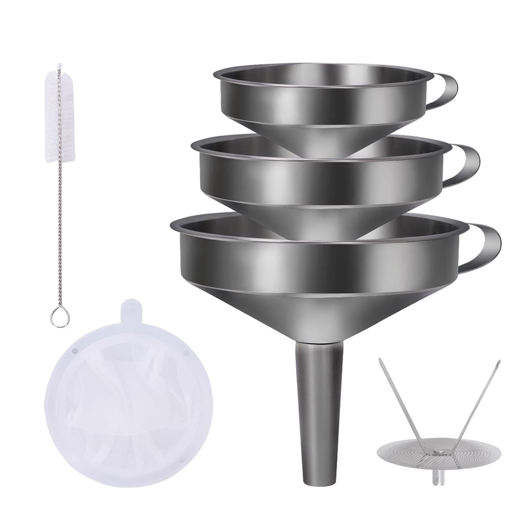 Juego 5 en 1 de Embudos para Llenar Botellas de Acero Inoxidable, Embudos de Cocina Pequeños para Transferir Aceites Esenciales, Líquidos, Especias, Ingredientes Secos y Polvos, Resistentes y Seguros para Lavar en Lavavajillas