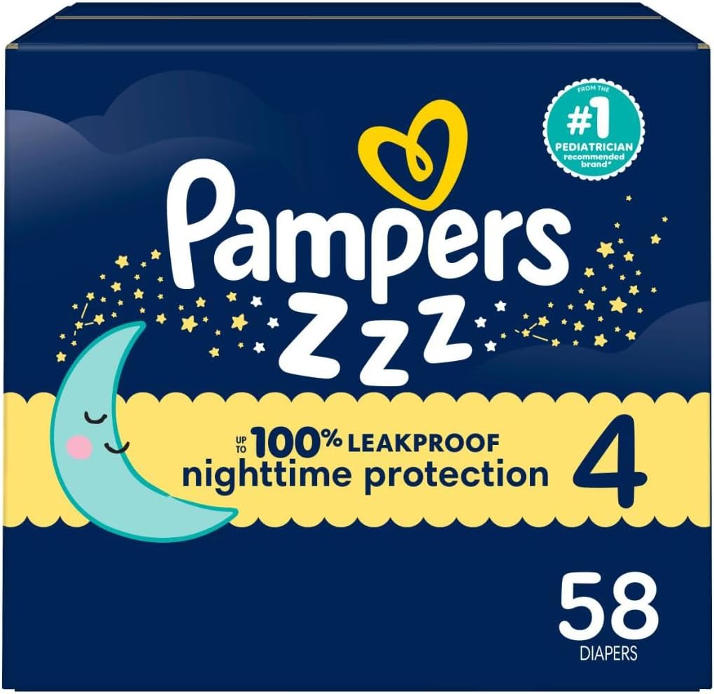 Pañales Pampers ZZZ para la noche, talla 4 (10-17 kg), 58 unidades, protección nocturna desechable para bebés, protección contra fugas y para la piel.