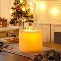 Velas sin llama de vidrio de 3 mechas JHY DESIGN de 20 cm de alto, funcionan con pilas, con llama danzante, luz LED parpadeante y temporizador de 6 horas. Vela de cera real con mecha móvil para el hogar, bodas, fiestas y festivales.