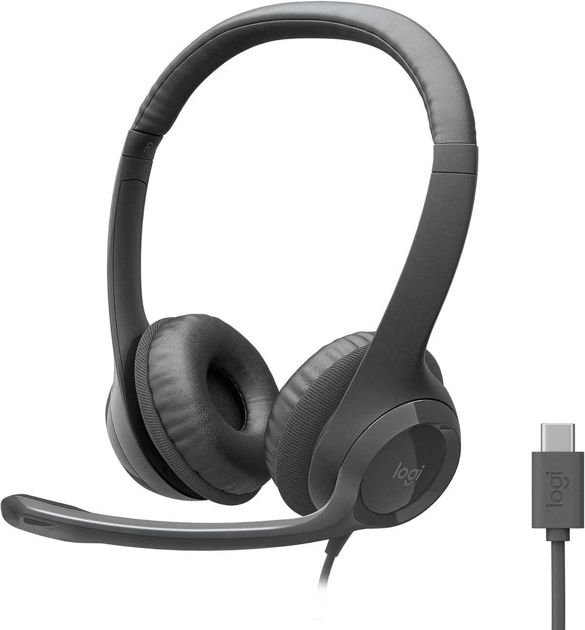 Auriculares con cable Logitech H391 para PC/portátil, auriculares estéreo con micrófono con cancelación de ruido, USB-C, controles integrados, compatibles con Chromebook - Grafito