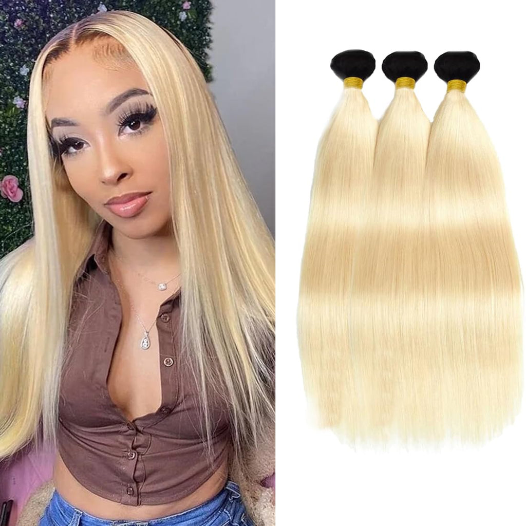 Extensiones de cabello humano liso 1B/613, mechones lisos 1B613 de 16, 18 y 20 pulgadas, cabello virgen sin procesar, mechones lisos 613.