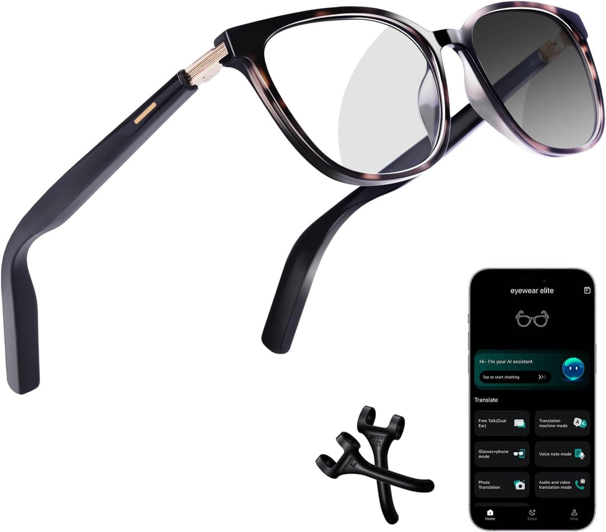 KWENRUN Gafas Inteligentes con IA para Hombre y Mujer | Con ChatGPT, Traducción en Tiempo Real | Bluetooth, Lente Fotocromático | Música y Llamadas Manos Libres