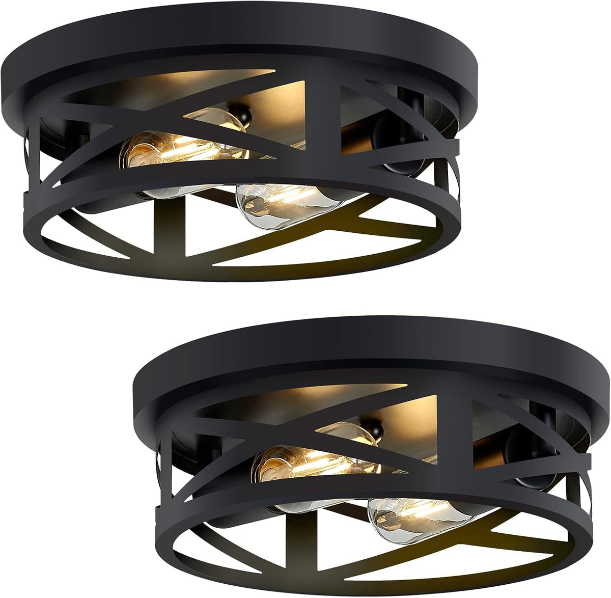 SKEJAO Lampara de Techo Flush Mount Negra 2 Luces | para Pasillo, Cocina, Dormitorio y Bano Estilo Granja (Pack 2)
