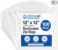 Spartan Industrial - 12 x 12 pulgadas (100 unidades) Bolsas de polietileno de plástico transparente con cierre de 2 mil con cierre resellable y cierre de cierre resellable