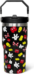 Sxdcfrs Vaso Termico Diseno Raton Caricatura 20oz | con Tapa, Pajilla Abatible y Asa | Acero Inoxidable Aislado | Negro | Regalo