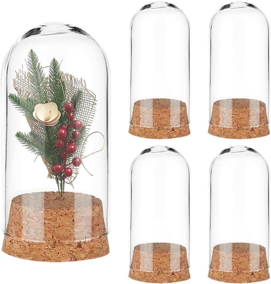 Campanas de Vidrio Decorativas PH PandaHall x4 con Base de Corcho – Mini Domo Cloche 1.4x3" para Flores, Navidad y Decoración