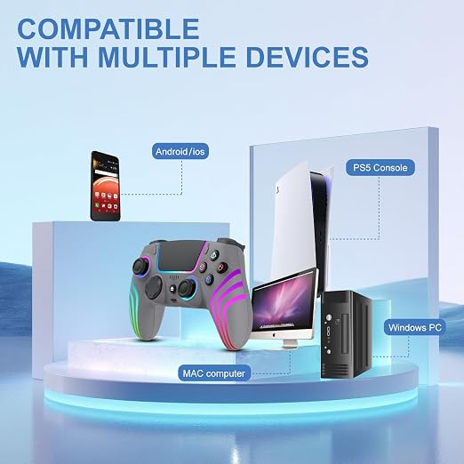 JYELUK Wireless Controller for PS5 with RGB Lighting, Compatible with PS5 Controller/Windows PC,/Android/iOS