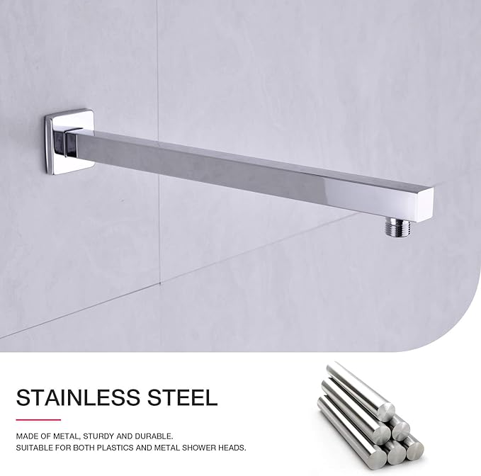 Brazo de ducha con brida de acero inoxidable de 16 pulgadas, brazo de extensión de ducha para baño, tubo montado en la pared para cabezal de ducha de lluvia, cromado