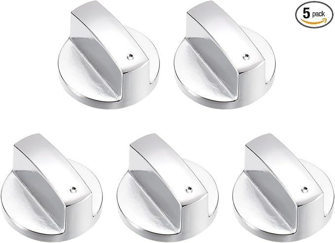 uxcell 5 pomos de estufa de gas, perillas universales de repuesto ,interruptor de superficie de metal duradero para cocina de cocina, estufa de gas y varios hornos (tono plateado)