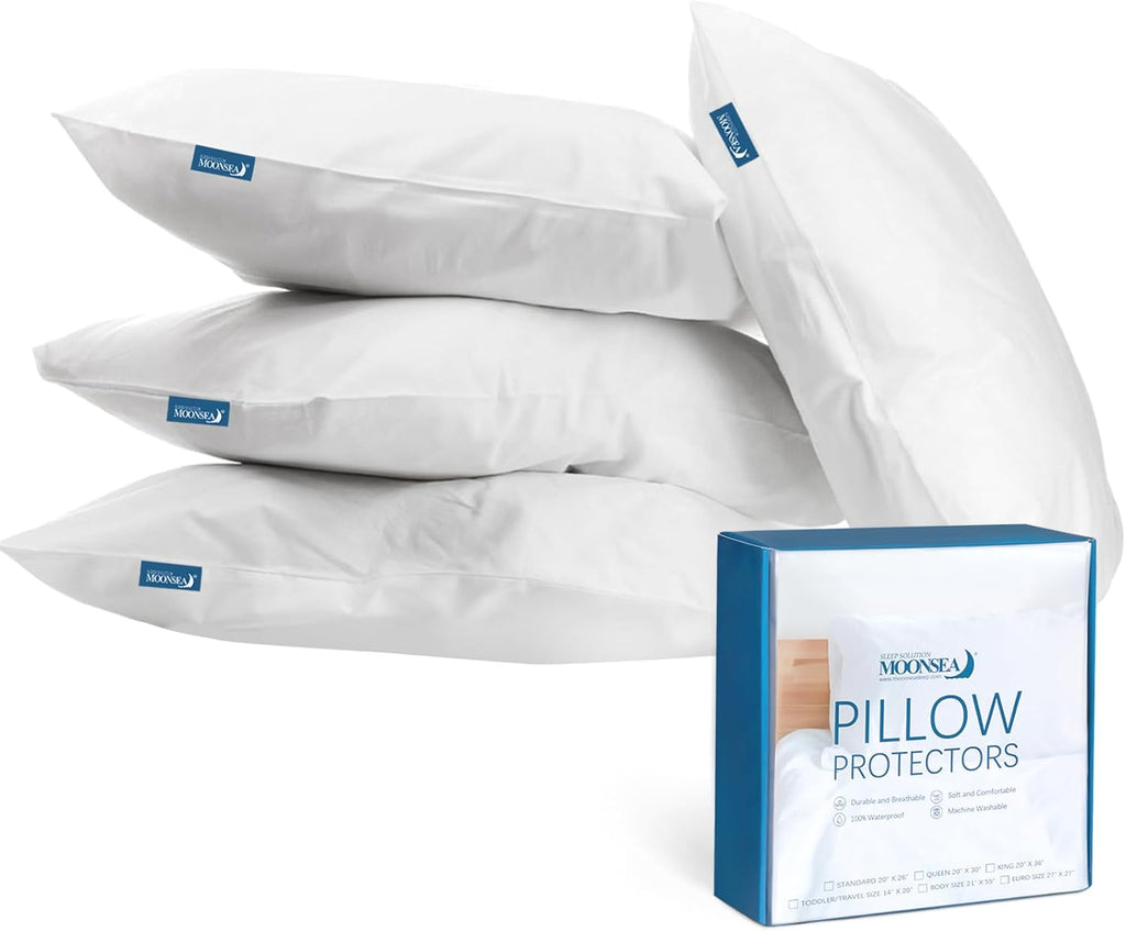 Protector de almohada King impermeable con cremallera, paquete de 4, protector de almohada King de 20x36 pulgadas, funda de almohada blanca