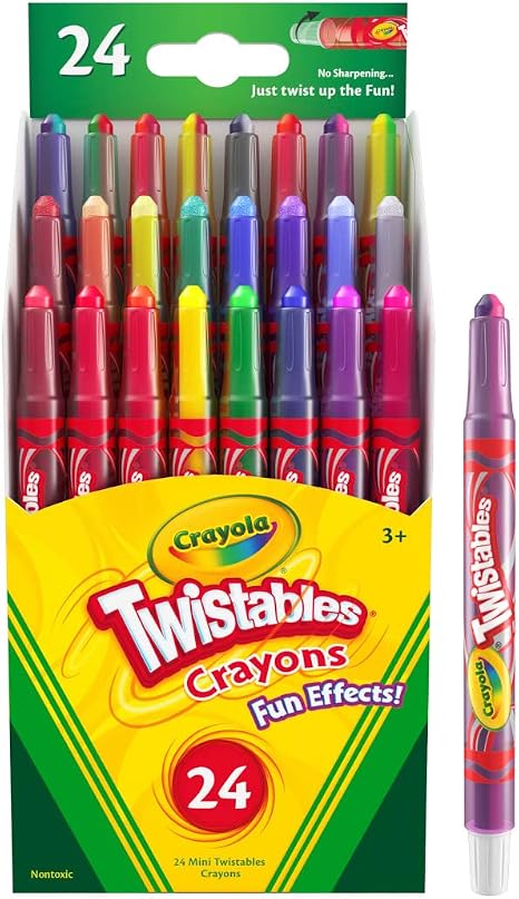 Crayola Twistables - Crayones para niños (24 unidades) sin afilar, suministros para colorear para niños pequeños, menos desorden, relleno de media y regalos navideños para niños y niñas, edades 3, 4