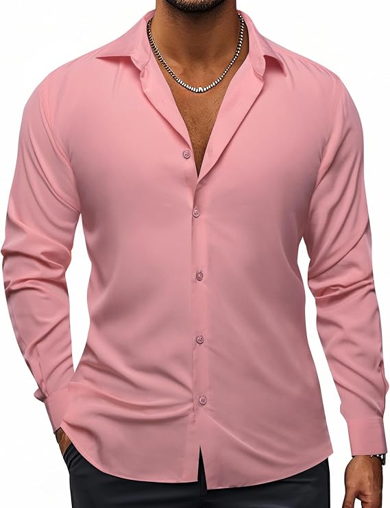 Hi-Tie Camisas de vestir para hombre de 4 vías con estiramiento, camisas de vestir de manga larga con botones, sin arrugas, camisas de vestir casuales y formales para hombre