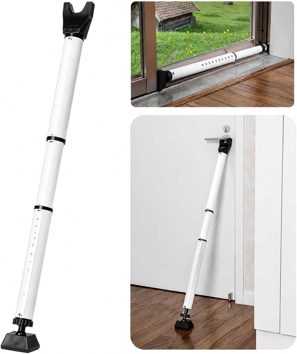Barra de seguridad para puertas, topes de puerta mejorados, barra de seguridad ajustable para puertas corredizas de vidrio, bloqueador de puerta resistente 2 en 1, barra para patio corrediza para el hogar, apartamento, viajes, escuela (1 paquete, blanco)