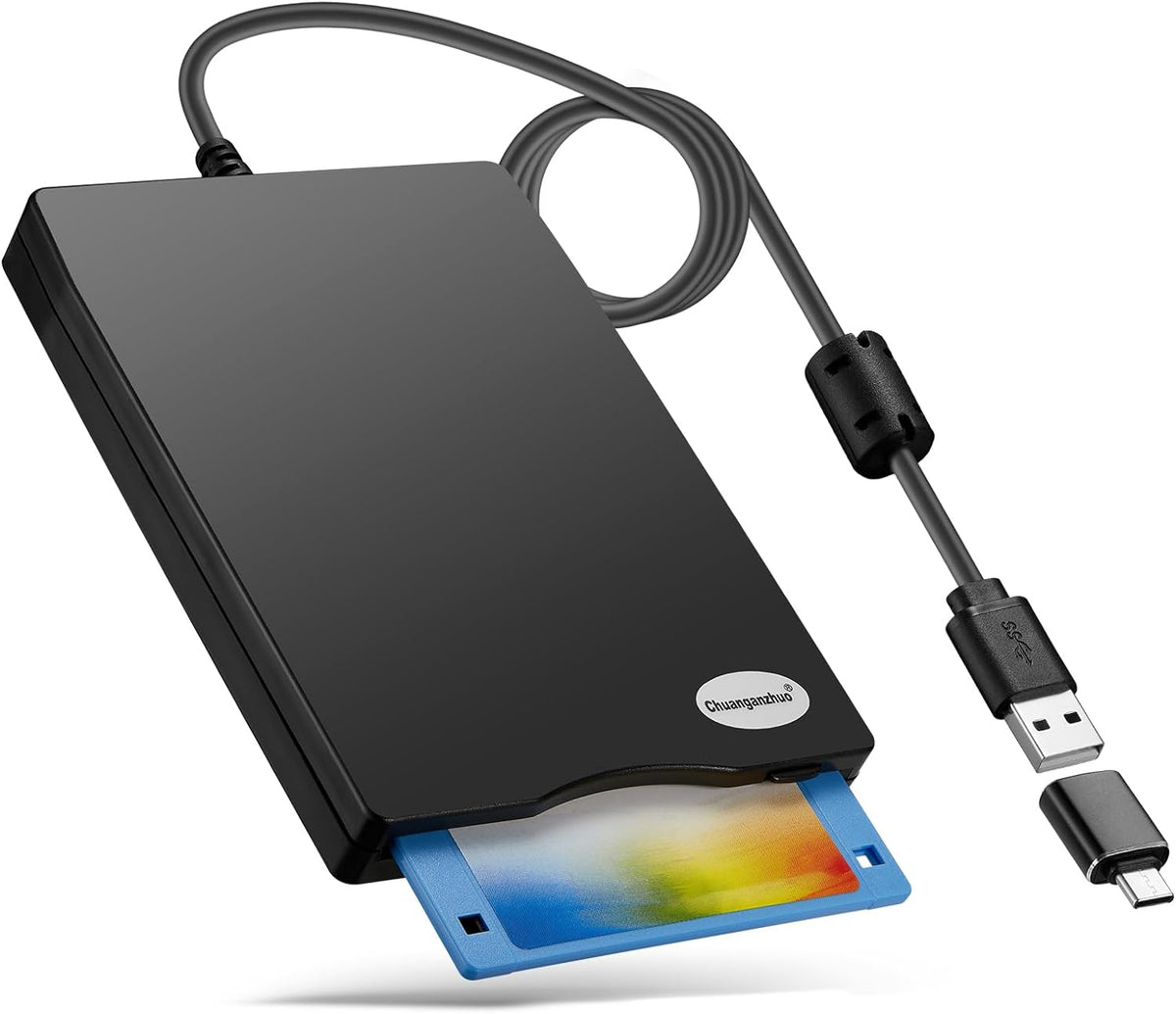 Lector de Disquetes USB 3.5 pulgadas 1.44mb | Unidad de Disquete Externa Tipo A/C para PC y Laptop | Compatible con Windows 11/10/8/7/XP | Negro