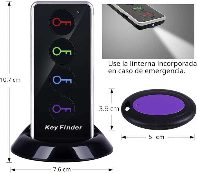 Reyke Buscador de llaves, etiquetas de localizador de artículos RF de 80dB+ con rango de trabajo de 131 pies, rastreador remoto inalámbrico para billetera, teléfono, gafas, mascotas, 1 transmisor RF