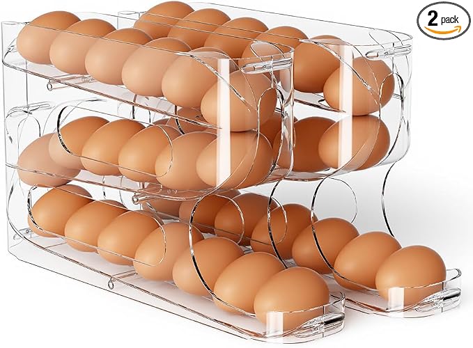 Sotfamily - Soporte transparente para huevos FIFO para nevera, dispensador de huevos para huevos, 36 unidades | 2-Pack Automatic Rolling Egg Organizer for Refrigerator, Space-Saving Egg Roller/Container/Storage for Kitchen Countertop