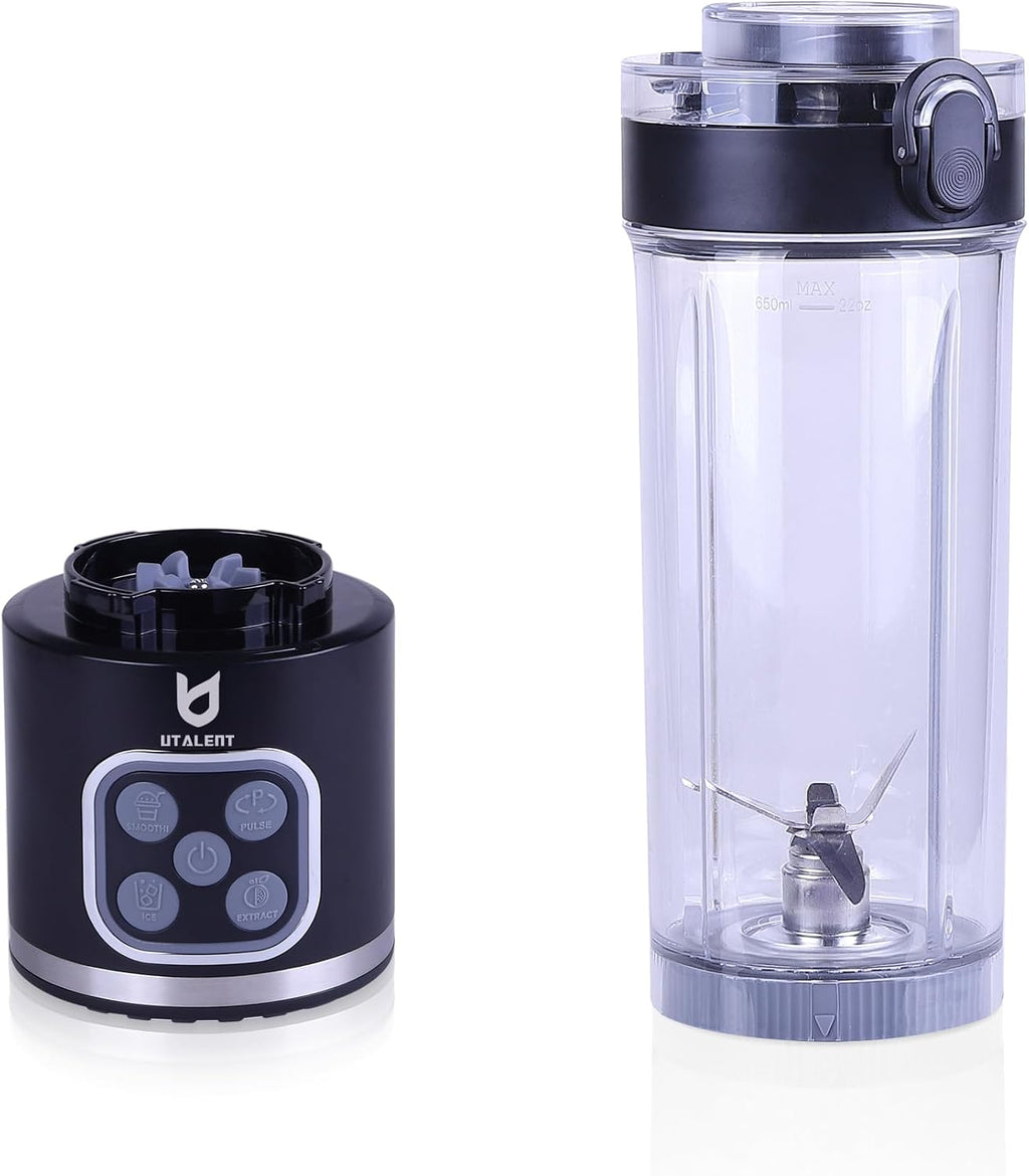 USADO-Licuadora Portátil Inalámbrica UTALENT 25oz | Vaso Removible, Motor 700W, 4 Programas | Tapa Antiderrame, Recargable USB-C, Piezas Aptas para Lavavajillas | Negro