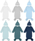 Conjunto de batas anudadas para bebé recién nacido Cuffbow de 0 a 6 meses, pijama de algodón de manga larga y gorro (6 unidades, azul)