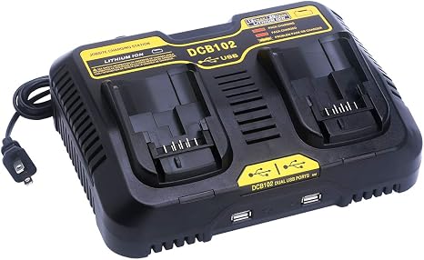 Biswaye DCB102 Cargador dual rápido compatible con batería de litio De-Walt 12V-20V MAX DCB206 DCB207 DCB609 DCB120 DCB124 estación de cargador DCB112 DCB115 DCB104 con puerto USB
