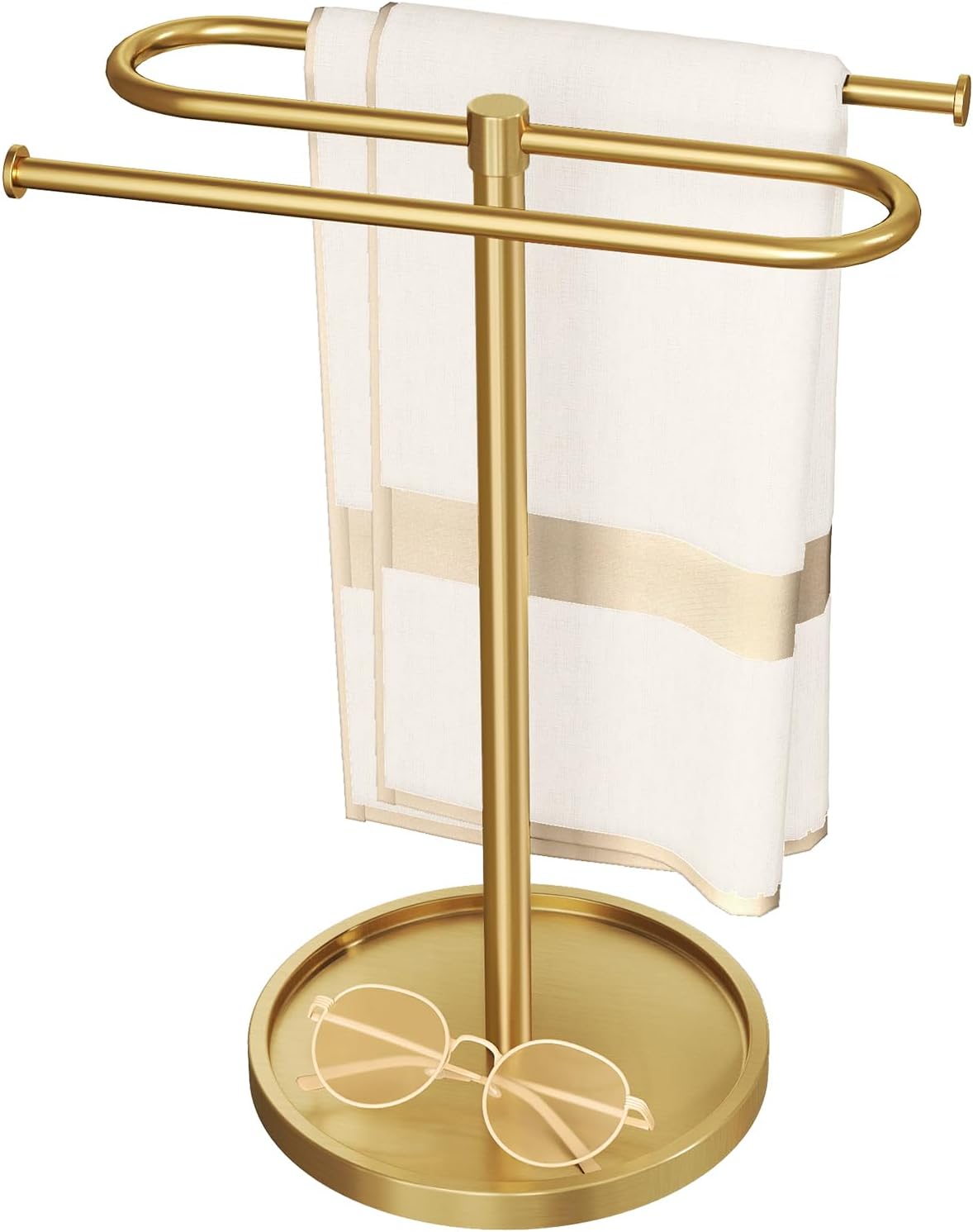 Soporte para toallas de mano para baño, color dorado, soporte para toallas de encimera en forma de S, barra para toallas de acero inoxidable con capacidad para 2 toallas para cocina.