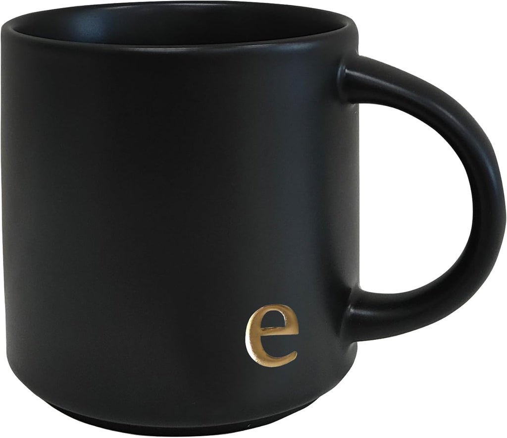 Taza Cerámica Monograma Negro COLLECTIVE HOME 443 ml Inicial Dorada Personalizadas Oficina (e)